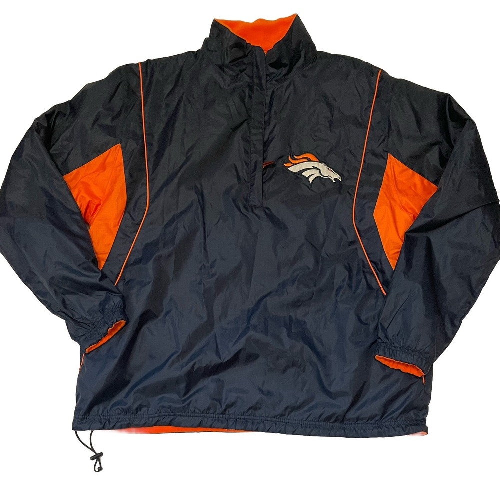 Denver Broncos Jacket Large Blue Orange 1/4 Zip NFL Team Apparel‎ Fleece Lined